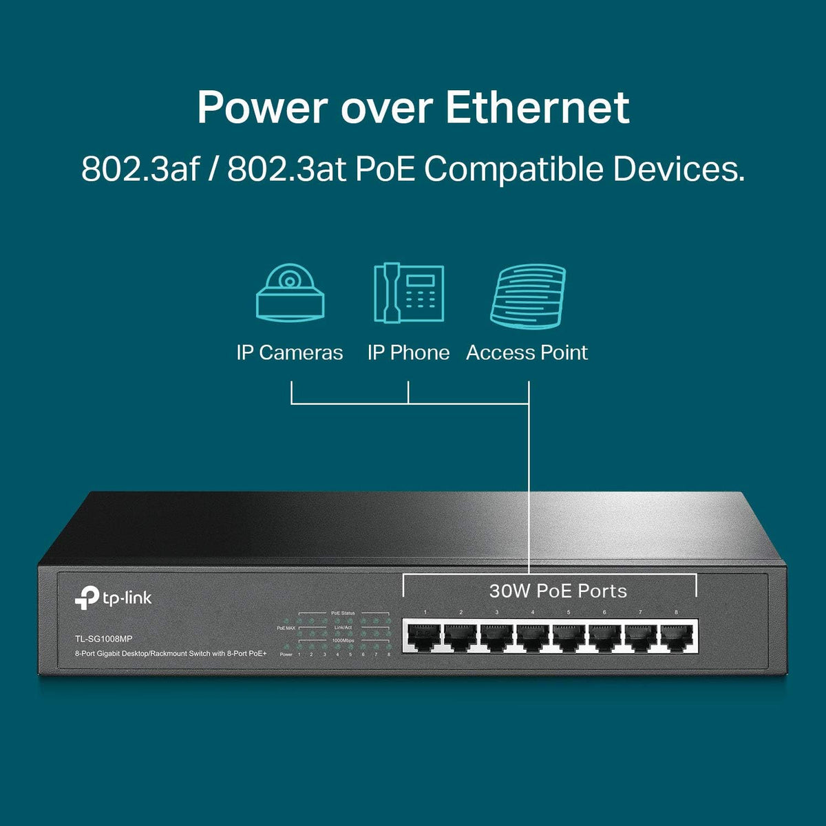 TP-Link 8 Port Gigabit PoE Switch | 8 PoE+ Ports @126W | Plug & Play | Limited Lifetime Protection | Desktop/ Rackmount | Prioritized Power Supply