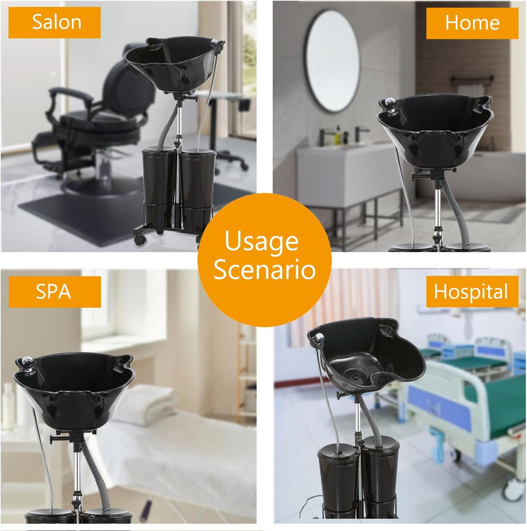 Portable Shampoo Bowl with Electric Pump (Pack of 1) | Adjustable Basin Height, Dual-Bucket Design with Drain Hoses | Home & Barber Use