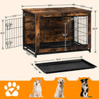 HOOBRO Dog Crate Furniture, 38.6" Large Dog Kennel Indoor, Wooden Cage with Pull-Out Tray, Double Doors Pet House Side End Table for