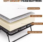 Folding Bed with Mattress, 75"x38" Portable Rollaway Guest Bed