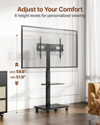 Steel Base Rolling TV Stand for 32-75 inch TVs up to 110 lbs, Black