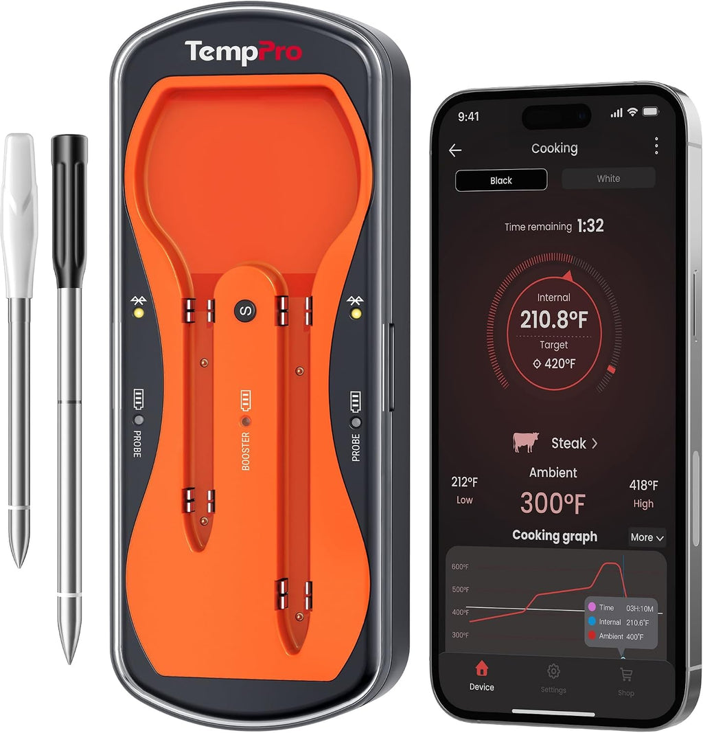 TempPro TempSpike 500ft Wireless Meat Thermometer with Long & Short Probes