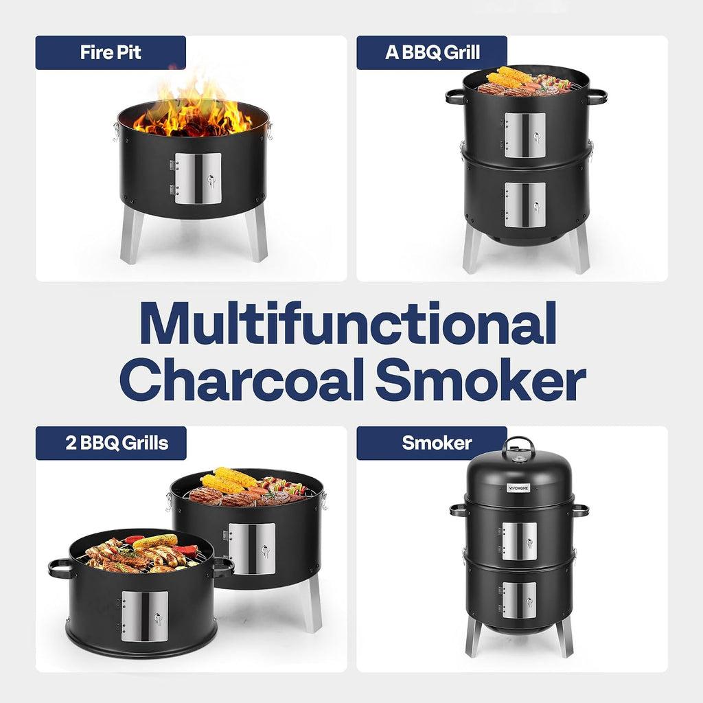 VIVOHOME 3-in-1 Vertical Charcoal Smoker