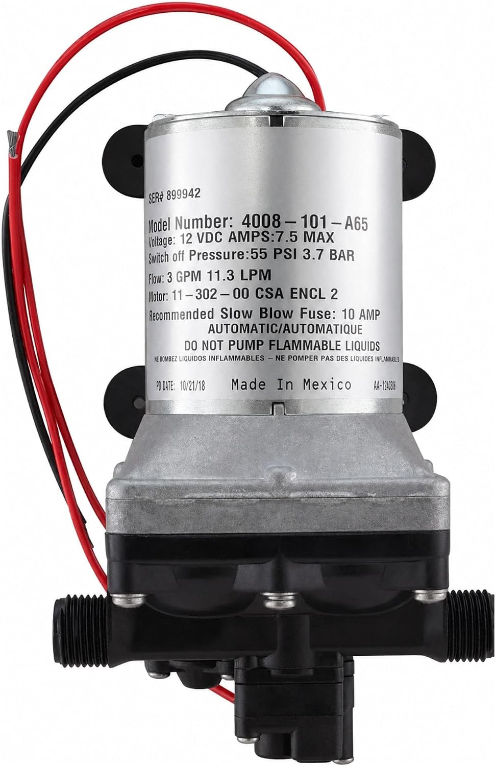 PowerMax 4008-101-A65 12V RV Water Pump 3.0 GPM 55 PSI