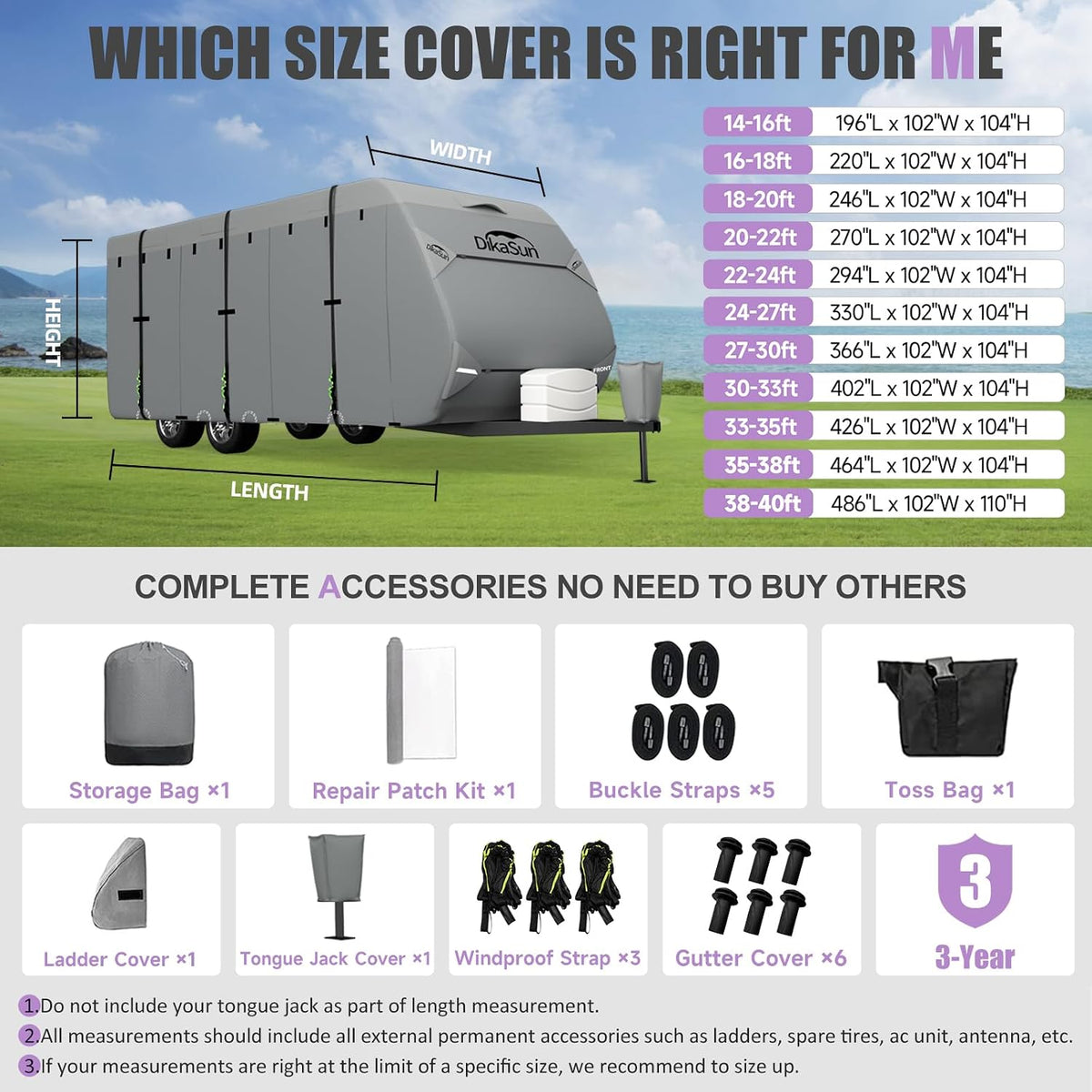 Travel Trailer RV Cover 24' ~ 27', Upgraded 9 Layers Top Waterproof Camper Cover, Heavy Duty Toy Hauler RV Cover for Winter Snow with Tongue Jack