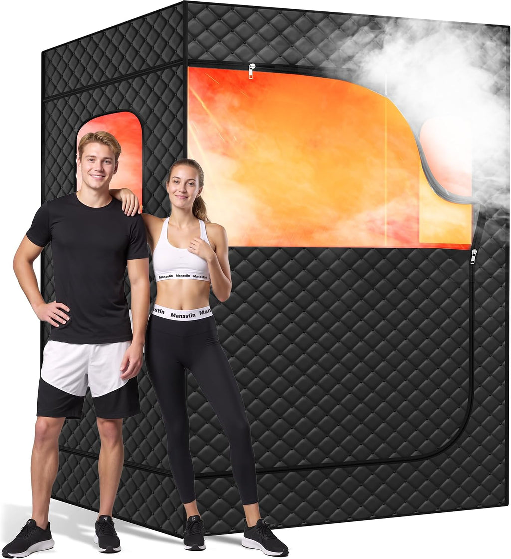 Manastin 2 Person Portable Steam Sauna for Home, 1 or 2 Person Full Body Home Spa with 2 Foldable Chairs,9 Levels of Sauna Tent with Remote Control