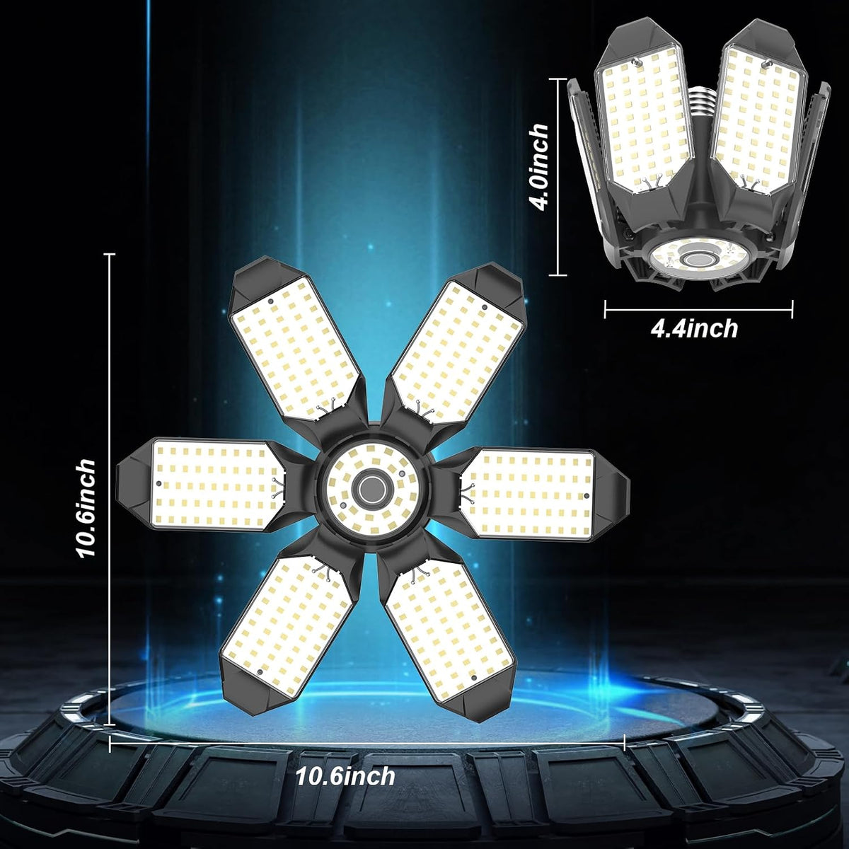 Led Garage Lights Bulb 6 Pack 200W Super Bright Ceiling Led Shop Lights, E26/E27 Base, 6500K, 20000LM Deformable Led Garage Light for Basement, Attic