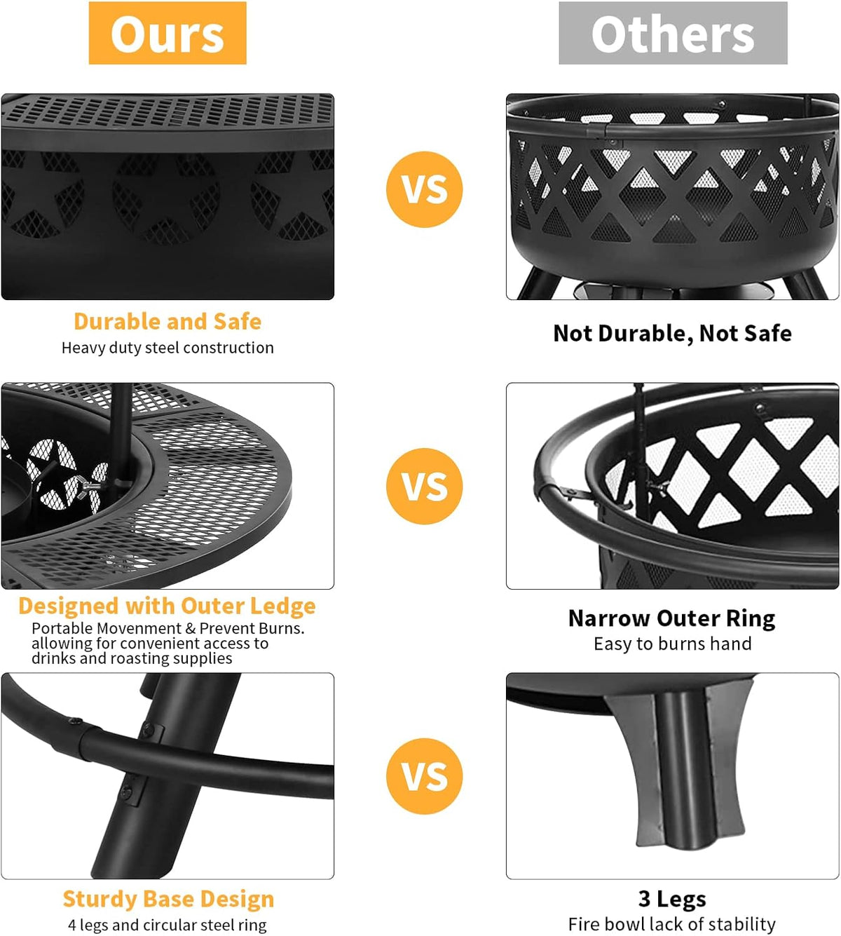 Hykolity 35 Inch Fire Pit with 2 Cooking Grate & Charcoal Pan, Outdoor Wood Burning BBQ Grill Firepit Bowl with Cover Lid, Steel Round Table for