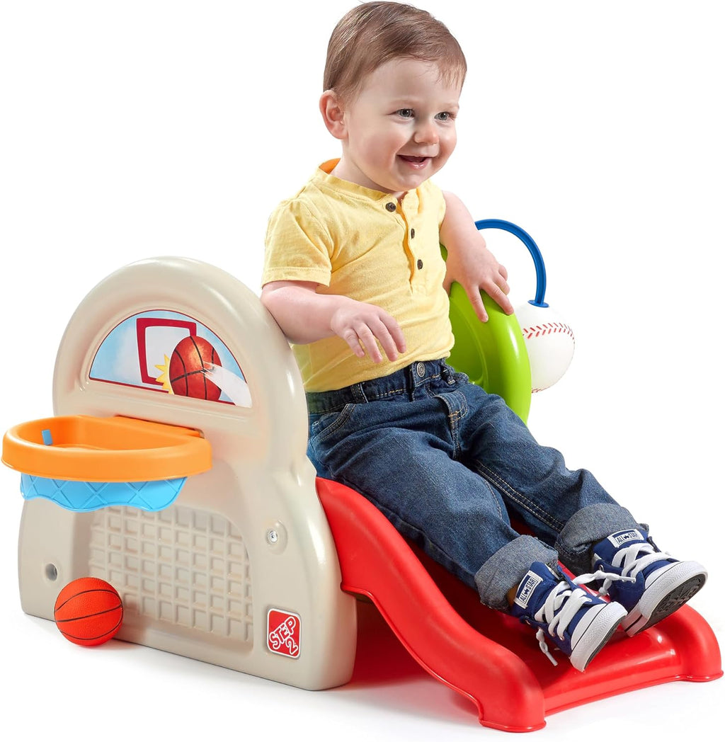 Step2 Sports-Tastic Activity Center, Toddler Sports Playset, Indoor/Outdoor Slide, Play Gym Includes Bat & Balls, Made of Durable Plastic, For