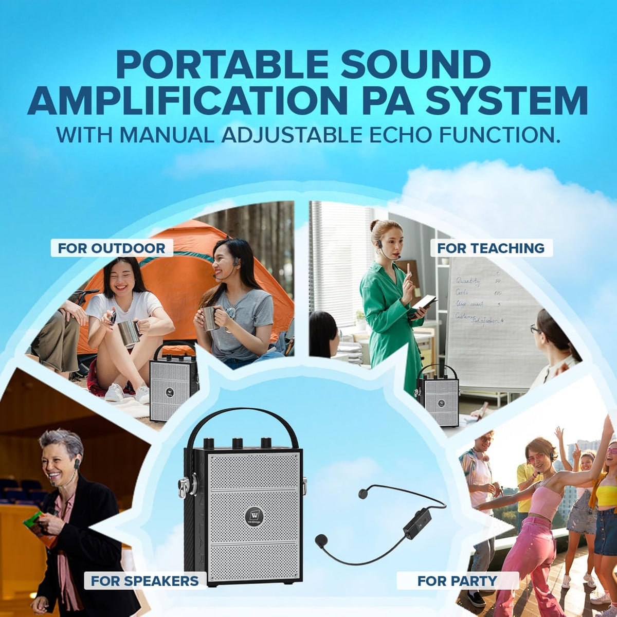 50W Voice Amplifier for Teachers, Portable PA Speaker with Microphone