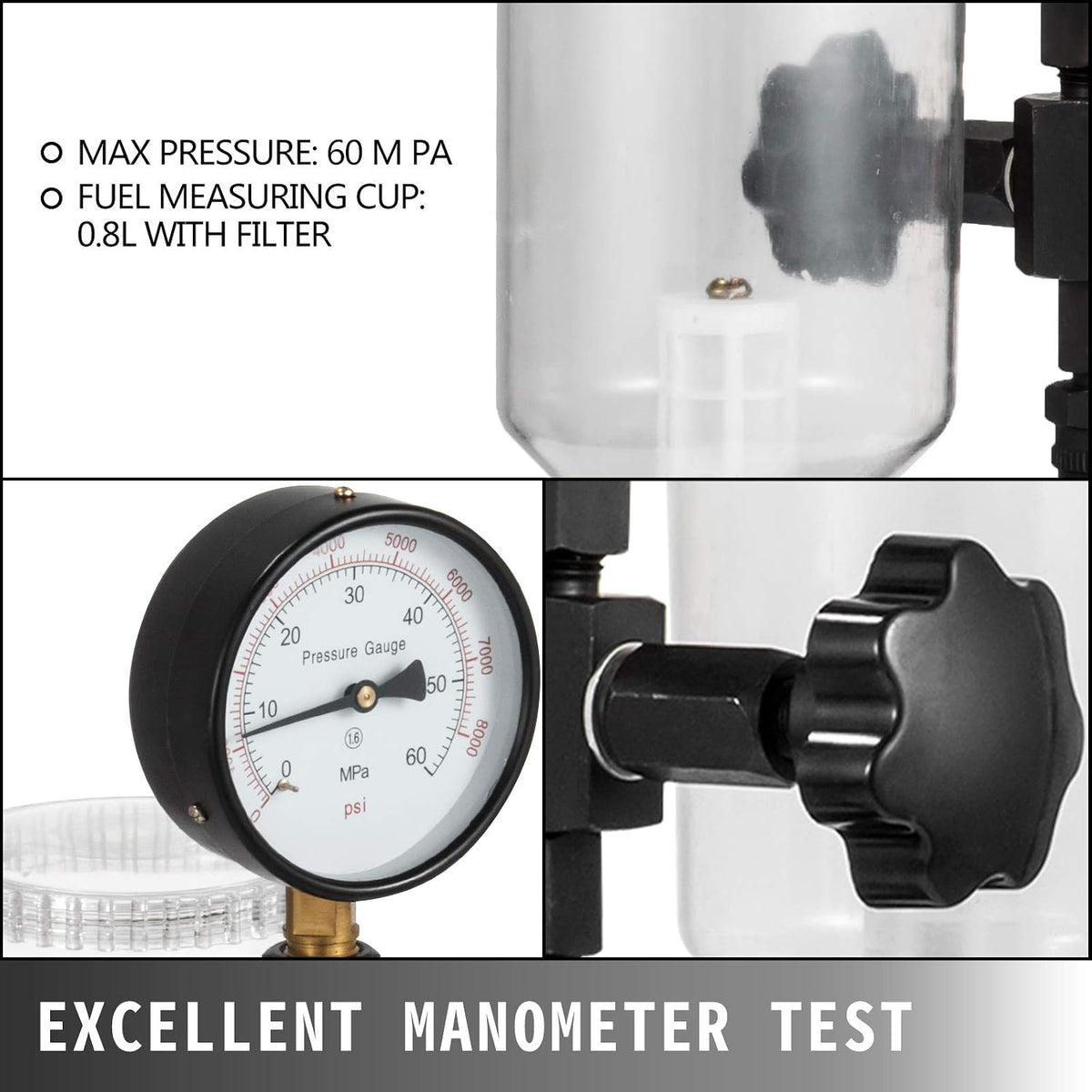 Vevor 400Bar 6000PSI Diesel Fuel Injector Tester Diesel Injector Nozzle Tester with Dual Scale Gauge to Adjust Injector Nozzle Pressure and Testing
