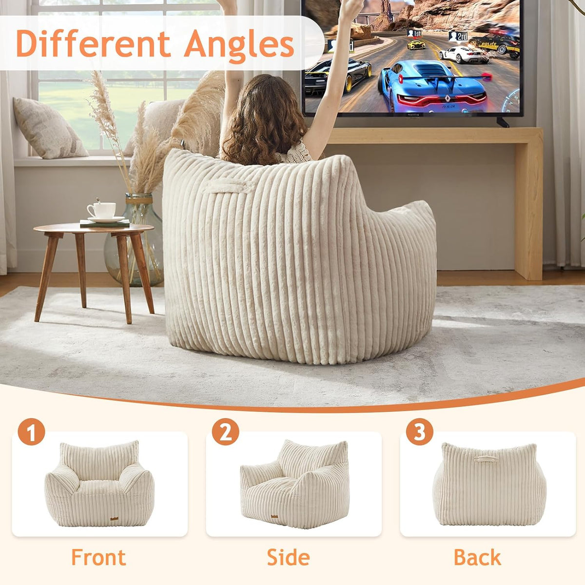 Giant Bean Bag Chair for Adults Teens with Armrest Large BeanBag Couch Sofa