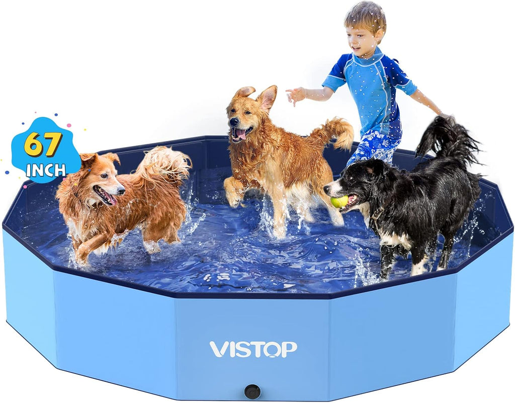VISTOP Extra Large Foldable Dog Pool XXL, Hard Plastic Shell Portable Swimming Pool for Dogs Cats and Kids Pet Puppy Bathing Tub Collapsible Kiddie
