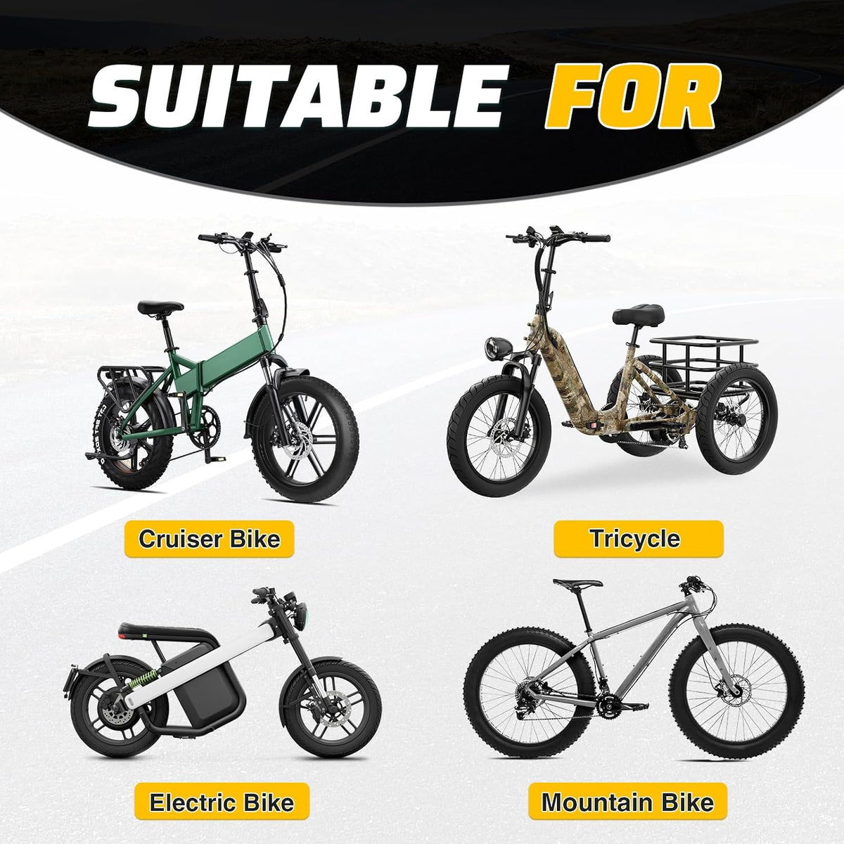 16/20/26 x 4.0 Fat Tire for Ebike, Mountain Bike, Tricycle, Ideal for Snow, Mud, Gravel Road, Heavy Duty Wear-Resistant All-Terrain 1/2 Tires (1/2