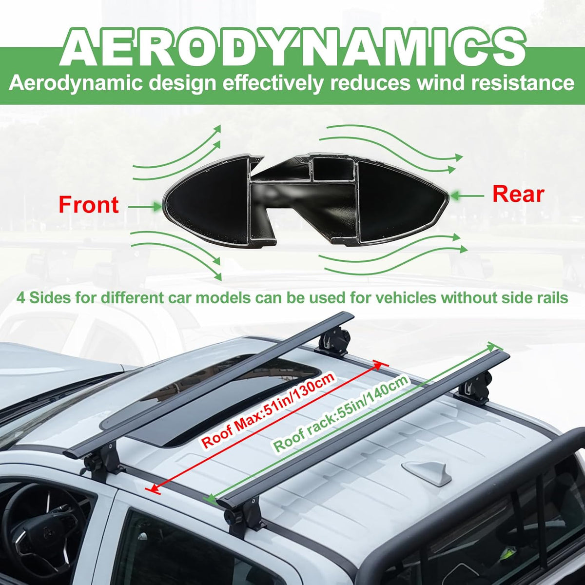 51" Universal Car Roof Rack Cross Bars, Capacity Roof Rack for Bare Roof