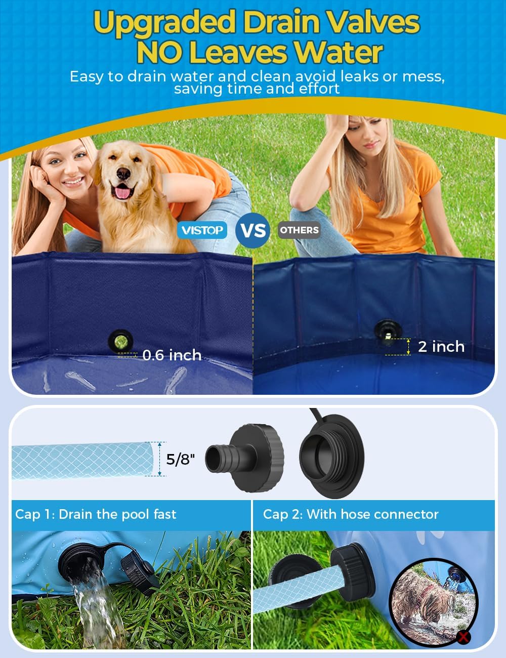 VISTOP Extra Large Foldable Dog Pool XXL, Hard Plastic Shell Portable Swimming Pool for Dogs Cats and Kids Pet Puppy Bathing Tub Collapsible Kiddie