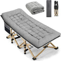 Portable Camping Cot, 600LBS Max Load, Extra Wide with Thick Mattress, Folding Cot for Outdoor Camping/Office, Home Nap (Grey)