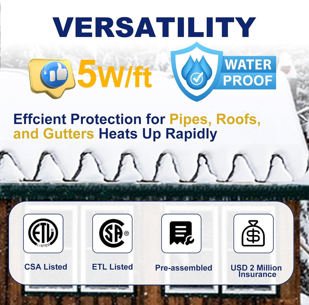 HEATIT HIRD 240FT Roof & Gutter De-Icing Cable, 5W/ft Heat Tape