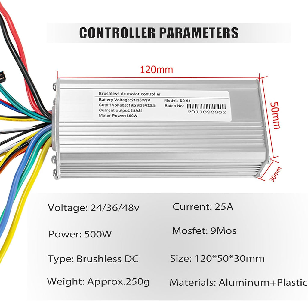 24V 36V 48V Ebike Controller Kit 500W Brushless Controller and LCD Display