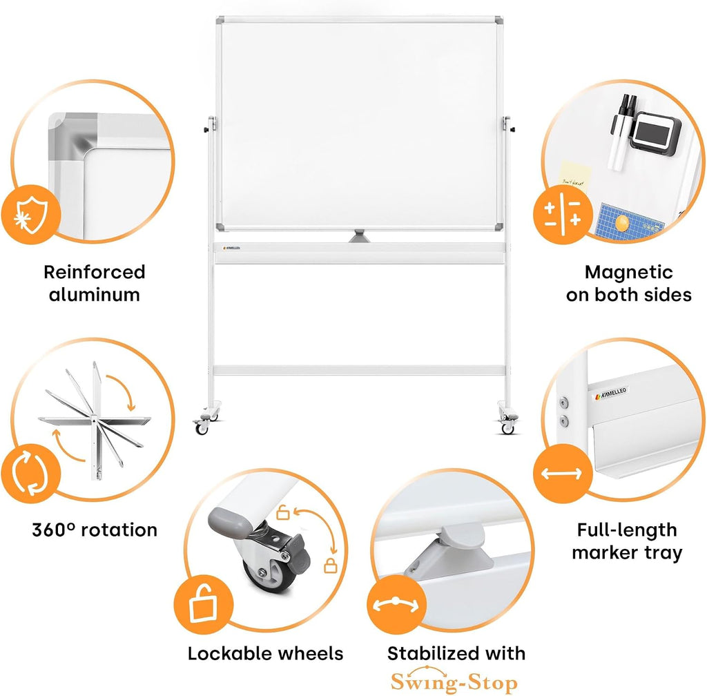 Rolling Whiteboard on Wheels 48" x 36", Double Sided White Board