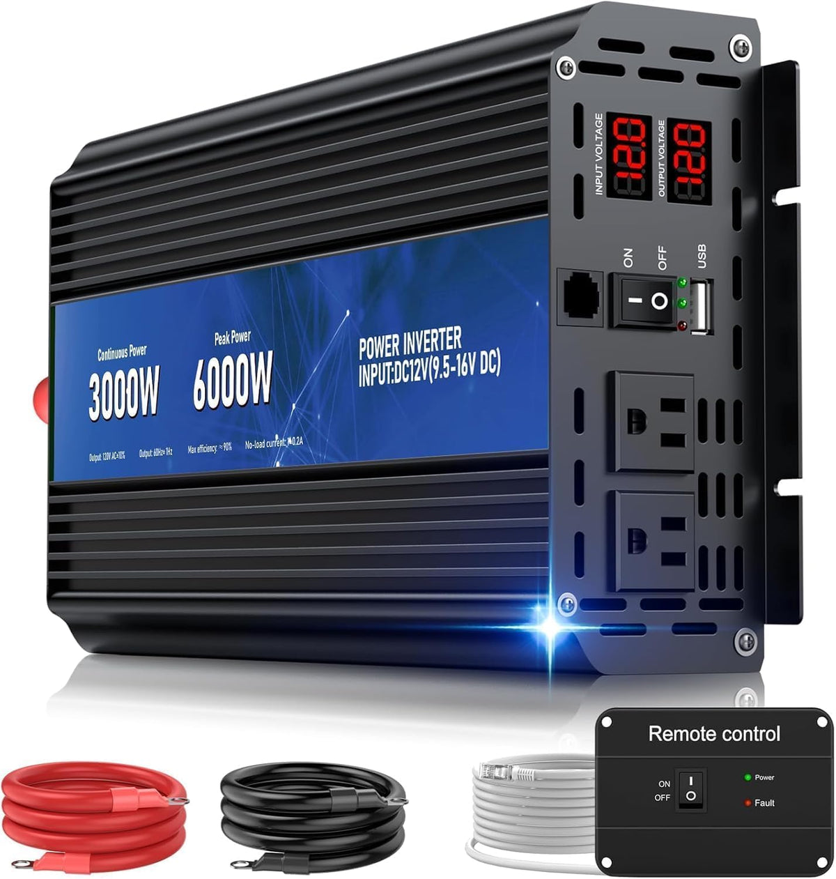 3000W Power Inverter 12V DC to 110V/120V AC Converter, 6000W Peak RV Use