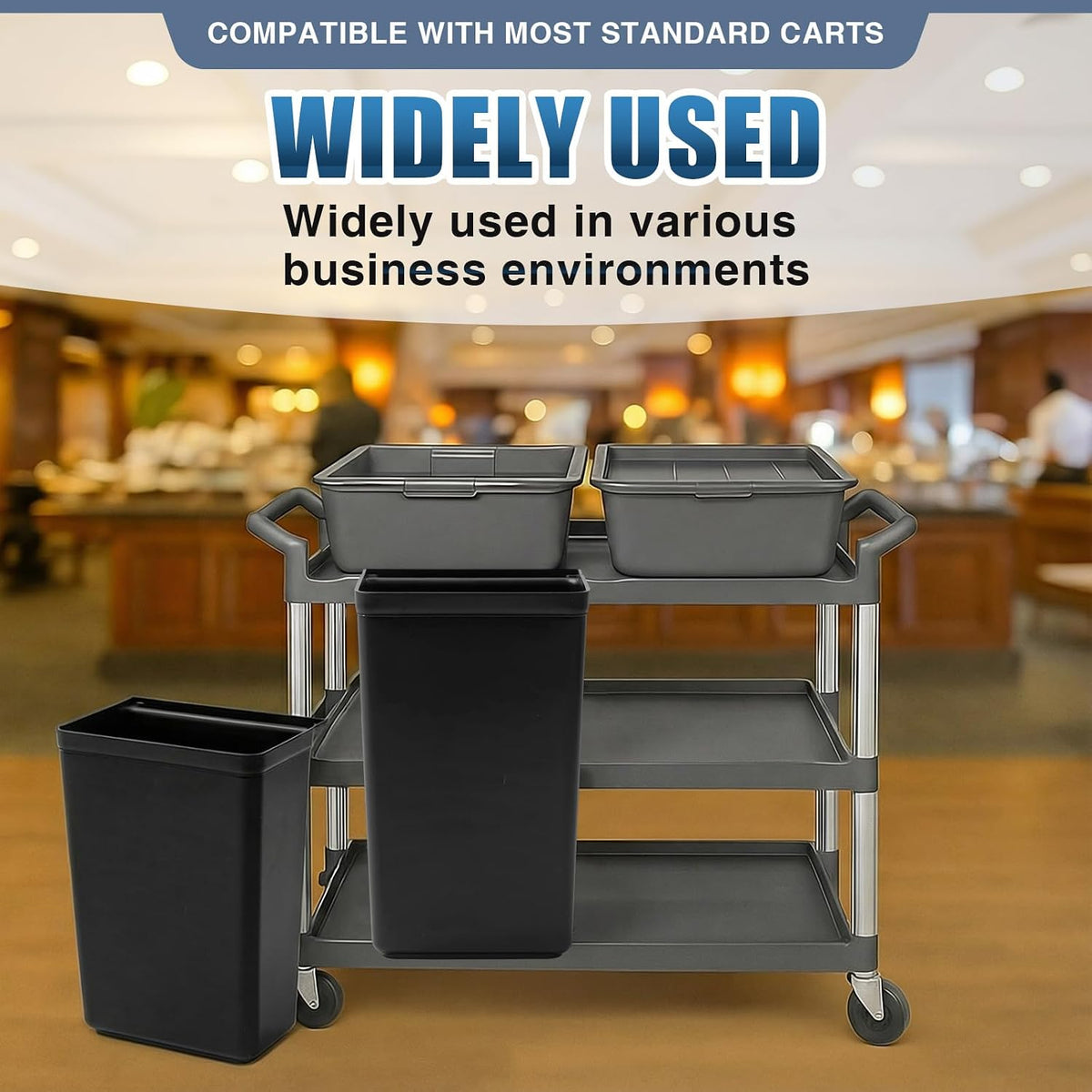 Briwooody 2 Pcs Large Capacity Trash Bins for Bussing Cart 22" H, 9" W, 13"L Attachable Trash Can Hauler for Rolling Utility Cart Accessories