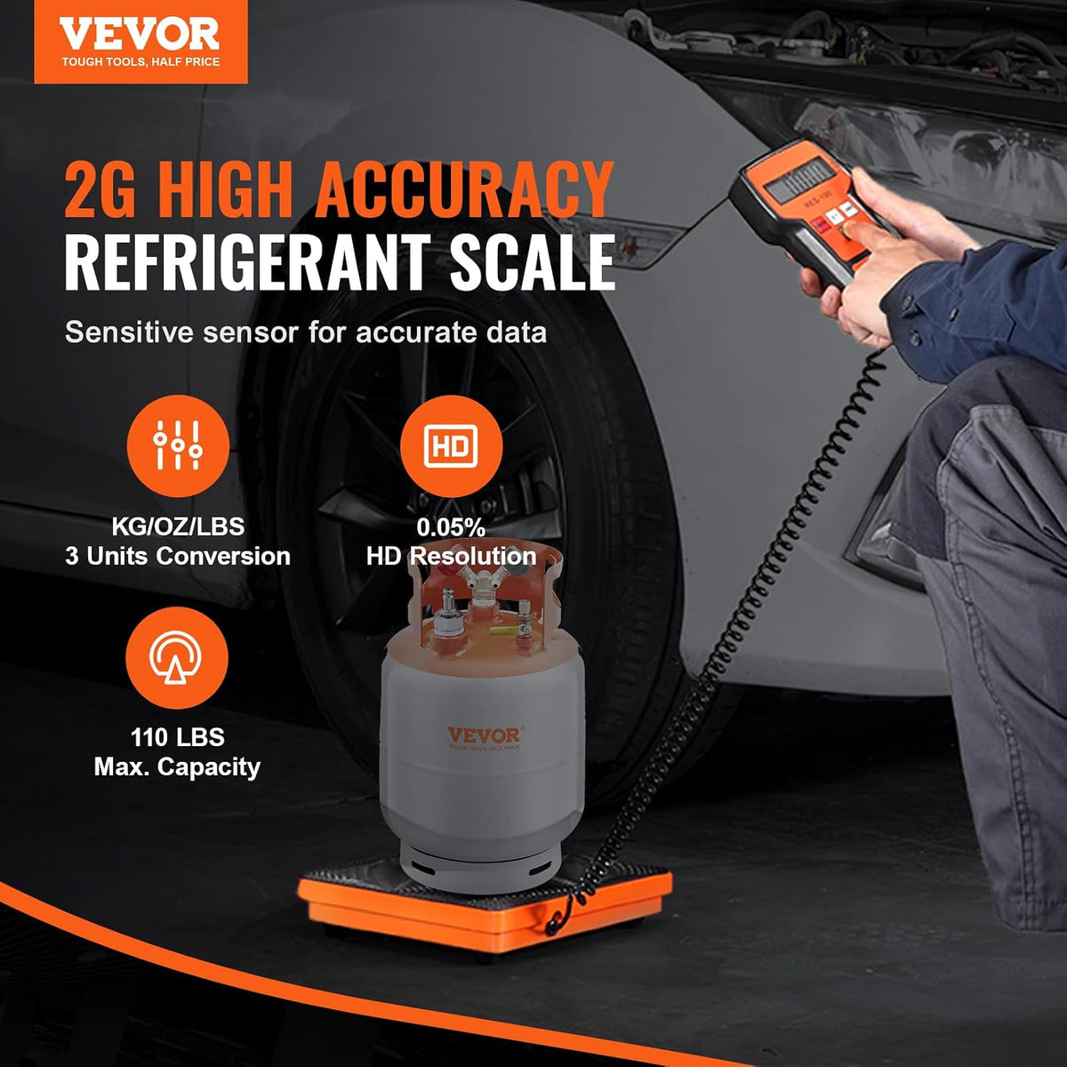 VEVOR Refrigerant Scale 110 LBS HAVC Charging Recovery Freon Scale, with Wired Remote Control, 2g High Precision Electronic Digital Recovery Weight