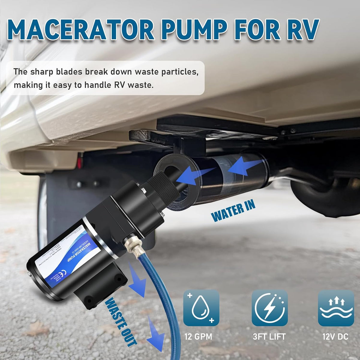 12V Macerator Pump Compatible with Jabsco 18590-2092 DC Waste Pump for RV
