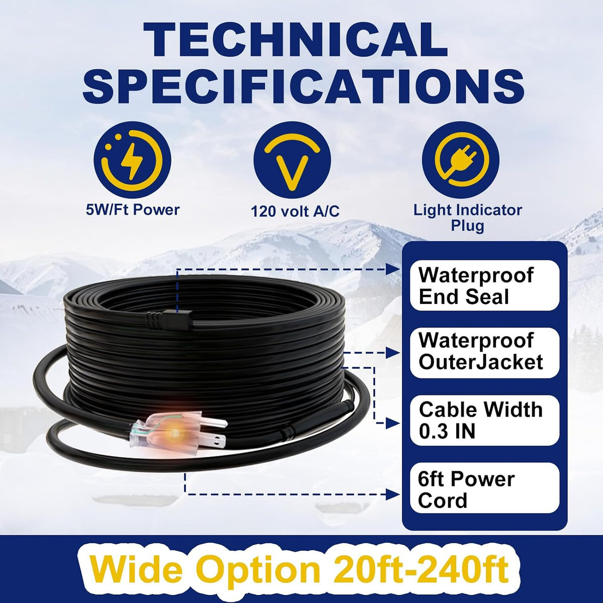 HEATIT HIRD 240FT Roof & Gutter De-Icing Cable, 5W/ft Heat Tape