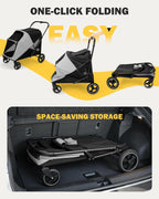 Dog Stroller for Large & Medium Dogs, 4 Wheels Pet Stroller for Large Dogs up to 120lbs, Extra Large Dog Stroller with Foldable Design, Sun Shades
