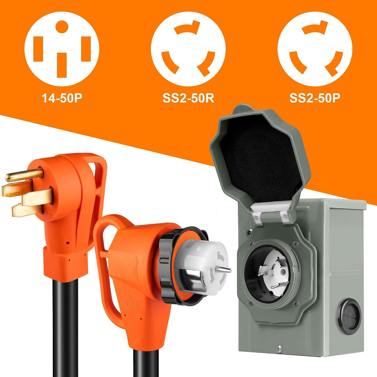 15FT 50 Amp Generator Cord Kit with Inlet Box