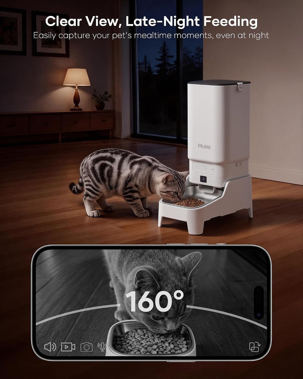 Automatic Cat Feeder with Camera - 7L/29 Cups Auto Dog Feeder with Large Food Tray & 1080P Night Vision, Elevated Bowl, 2-Way Audio, 10s Voice