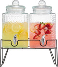 Style Setter Glass Beverage Drink Dispenser w/Metal Stand Set of 2, 1.5 Gal