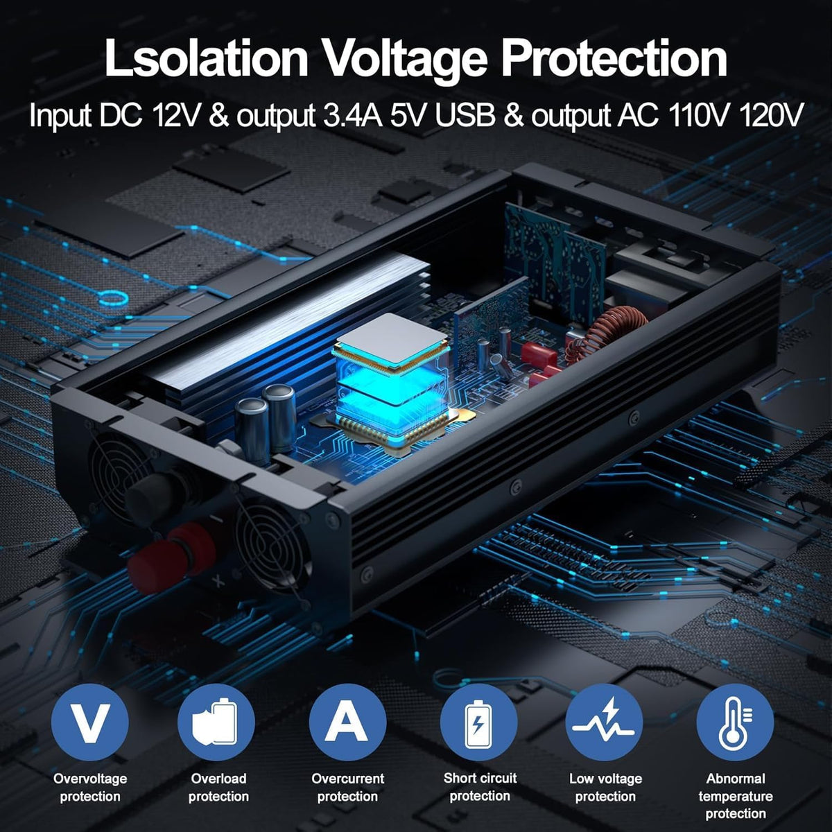 3000W Power Inverter 12V DC to 110V/120V AC Converter, 6000W Peak RV Use