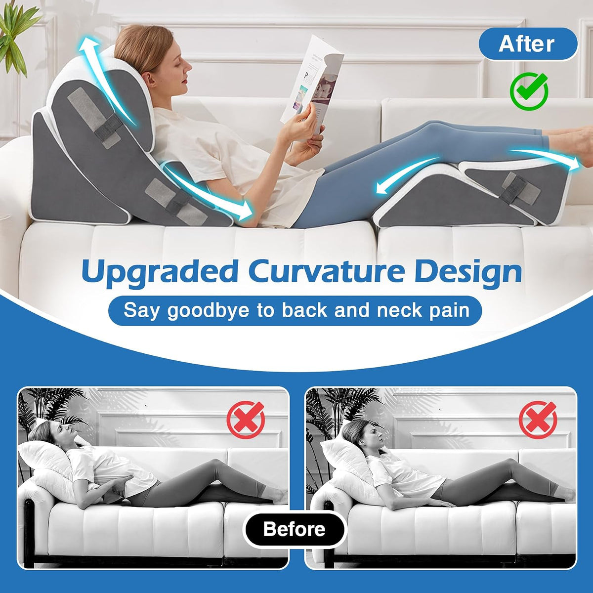 6PCS Wedge Pillow Set for After Surgery, Sit Up Pillow, White