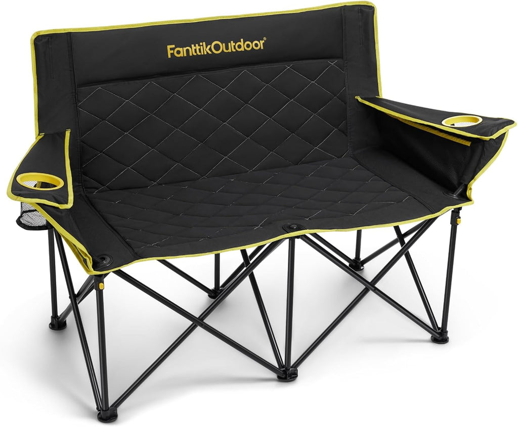 FanttikOutdoor Zeta L11 Duo Pro Double Camping Chair, 2 Person Portable Folding Couch, Up to 600 lbs, High Strength Loveseat with Cup Holder & Carry