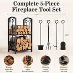 Firewood Rack Log Holder with 4-Piece Fireplace Tool Set, 29" H