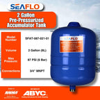 SEAFLO 2 Gallon Pre-Pressurized Accumulator Expansion Tank – Reduces Pump Cycling, Smooth Water Flow, 87 PSI, 3/4" MNPT, Compact Design for RV