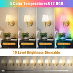 Battery Operated Wall Sconces set of Two,Wireless Wall Sconces with 10000mAh Dimmable Bulb and Remote,LED 15 Colors Rechargeable Gold Wall Sconce