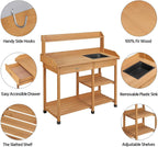 Yaheetech Potting Bench with Sink & Drawer, Outdoor Gardening Table, Wood