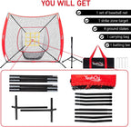7x7 Ft Baseball and Softball Training Net with Batting Tee, Strike Zone Target, Portable Hitting and Pitching Practice Set