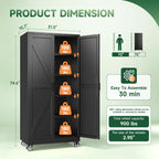 Metal Garage Storage Cabinet with Wheels,75" Black Tool Steel Locker
