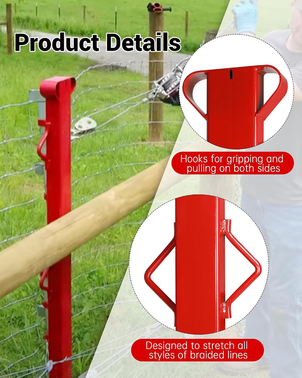 4ft Woven Wire Fence Stretcher Bar with 5 Wedges,Field Fence Stretcher