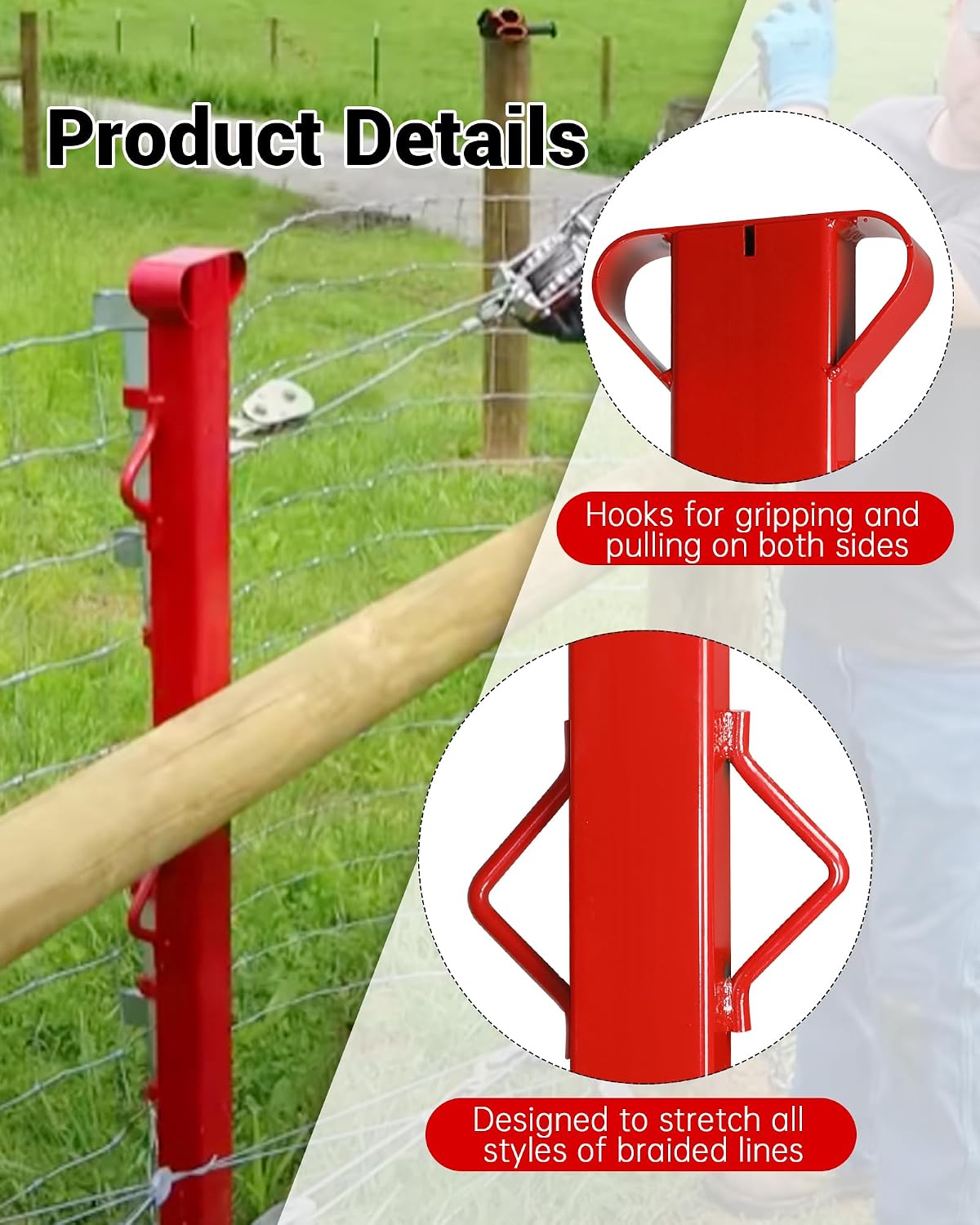 4ft Woven Wire Fence Stretcher Bar with 5 Wedges,Field Fence Stretcher