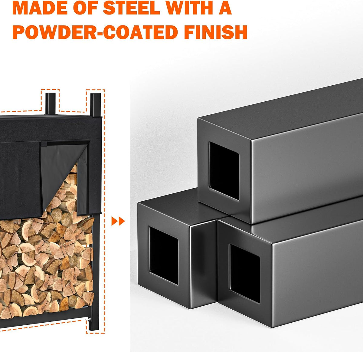 8ft Heavy Duty Firewood Rack with Waterproof Cover