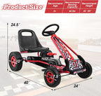 HONEY JOY Go Kart for Kids, 4 Wheel Quad Off-Road Pedal On Foot Go Cart w/Steering Wheels & Adjustable Seat, 2 Safety Brakes, EVA Tires, Clutch