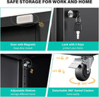 Wide & Deep Metal Storage Cabinet with Wheels,Tall Rolling Garage Storage Cabinet with Lock,Black Metal Cabinets with Shelves and Pegboards,Tool