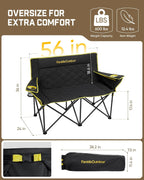 FanttikOutdoor Zeta L11 Duo Pro Double Camping Chair, 2 Person Portable Folding Couch, Up to 600 lbs, High Strength Loveseat with Cup Holder & Carry