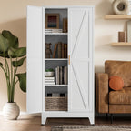 COFaR White Farmhouse Storage Kitchen Pantry Cabinet with 2 Barn Door, 3 Adjustable Shelves and Legs, for Cupboard/Dining Room/Bathroom/Living