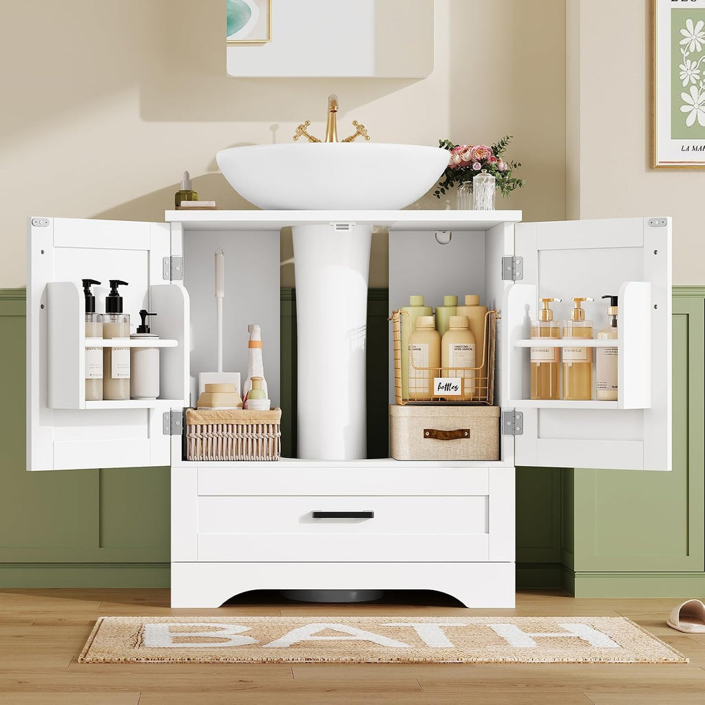 24"Pedestal Sink Storage Cabinet with 2 Doors & 1 Drawer
